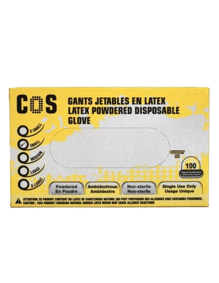 Boîte de 100 Gants Latex Poudrés (Tailles S, M, L, XL)